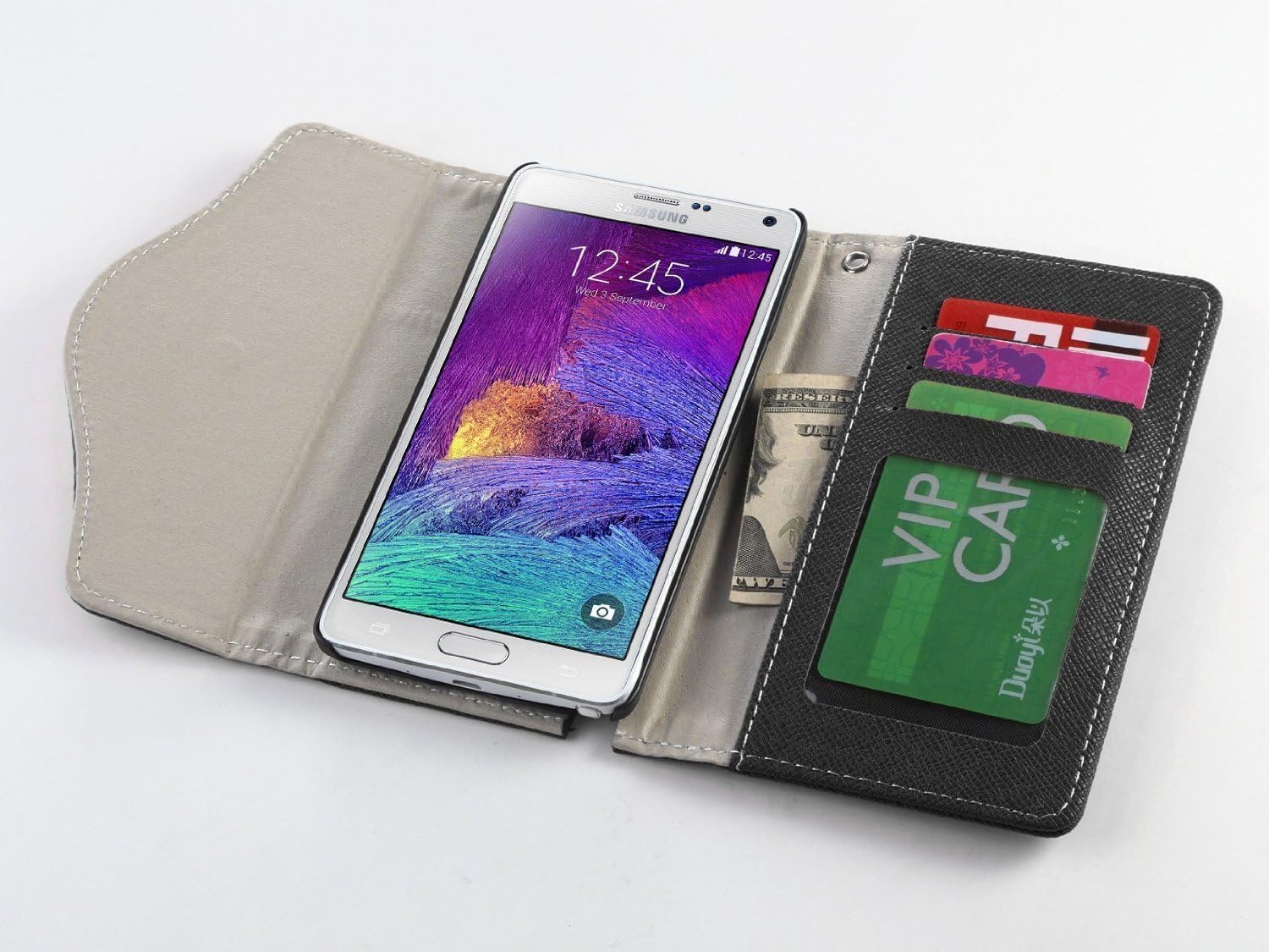 ULAK Note 4 Case,Galaxy Note 4 Case, Synthetic Leather Flip Cover with Foldable Card Slots for ID.Credit Cards - Fashion Metal Zipper Studded Purse Design Flip Case for Samsung Galaxy Note 4 (Black)