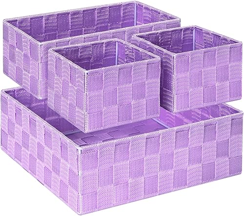 Miniatura 54 de Posprica Cestas de almacenamiento tejidas para organizar, pequeñas cestas negras de cubo organizador divisor para cajón, armario, estante, aparador,