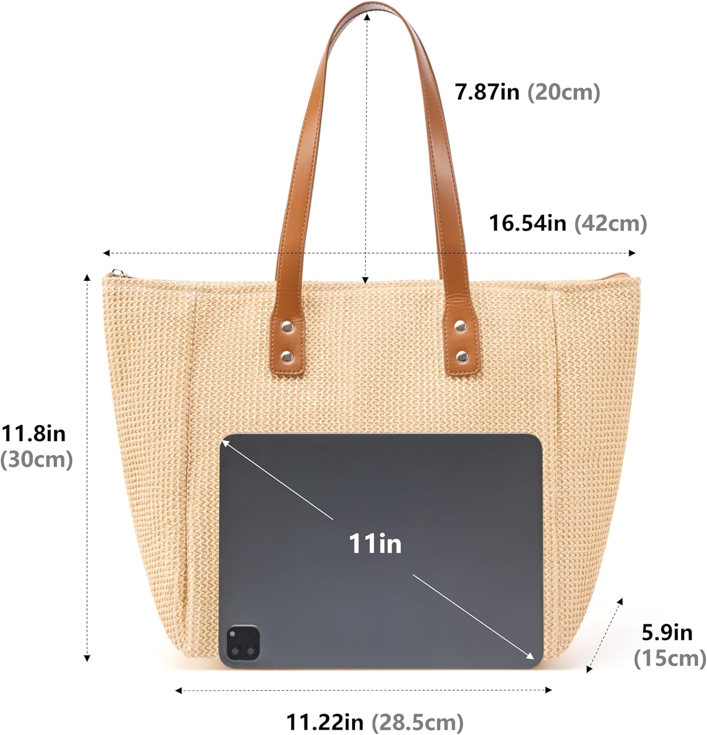 Women's Tote Bag - Vegan Woven Texture PU Leather Hobo Purse, Shoulder Handbag for Work, Travel