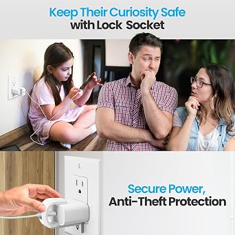 Lock Socket USB-C Fast Charger Lock- Anti Theft Chid-Safe. Firmly Secures iPhone Chargers from Unplugging w/Security Screw. for Apple iPhone 16/15/14/13/12/11/ X/MAX/XR, Made in USA