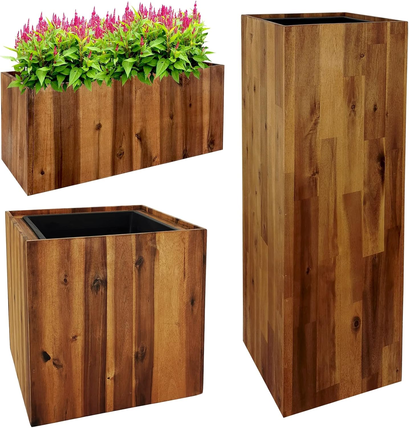 Mygoodbuy24 Pflanzkübel aus Akazienholz inkl. Pflanzeinsatz