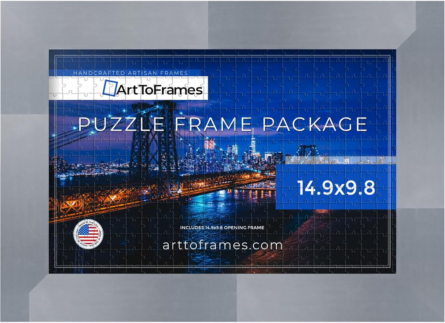 ArtToFrames 14.9x9.8 INCH/38x25 CM Silver Frame for 100 Piece Puzzles.This 2.00 Inch Custom Wood Puzzle Frame is Light Silver - Comes with Regular Glass (PuzzleC-BW74-410-14.9x9.8)