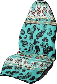 Cow Print Waterproof Car Seat Covers Washable Sweat Towel Anti-Slip Seat Covers Southwest Aztec Auto Bucket Seat Covers Universal Fit for SUV Van Sedan Truck Interior Auto Accessory, Green