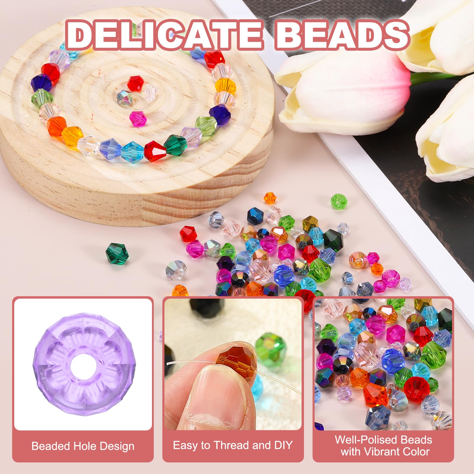 PATIKIL 100pcs 8mm Bicone Glass Crystal Beads - Image 3