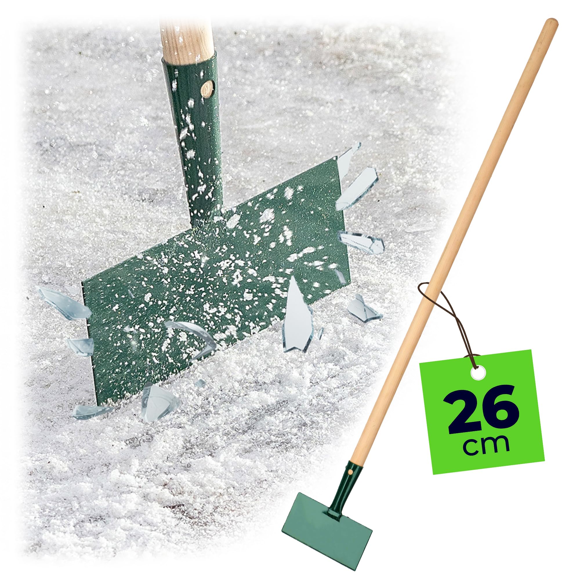 KADAX Grattoir à Glace en Acier, Pelle avec Manche Long en Bois pour Enlever la Glace sur Les Trottoirs, Allées, Entrées de Garage et Espaces Extérieurs (26 cm)