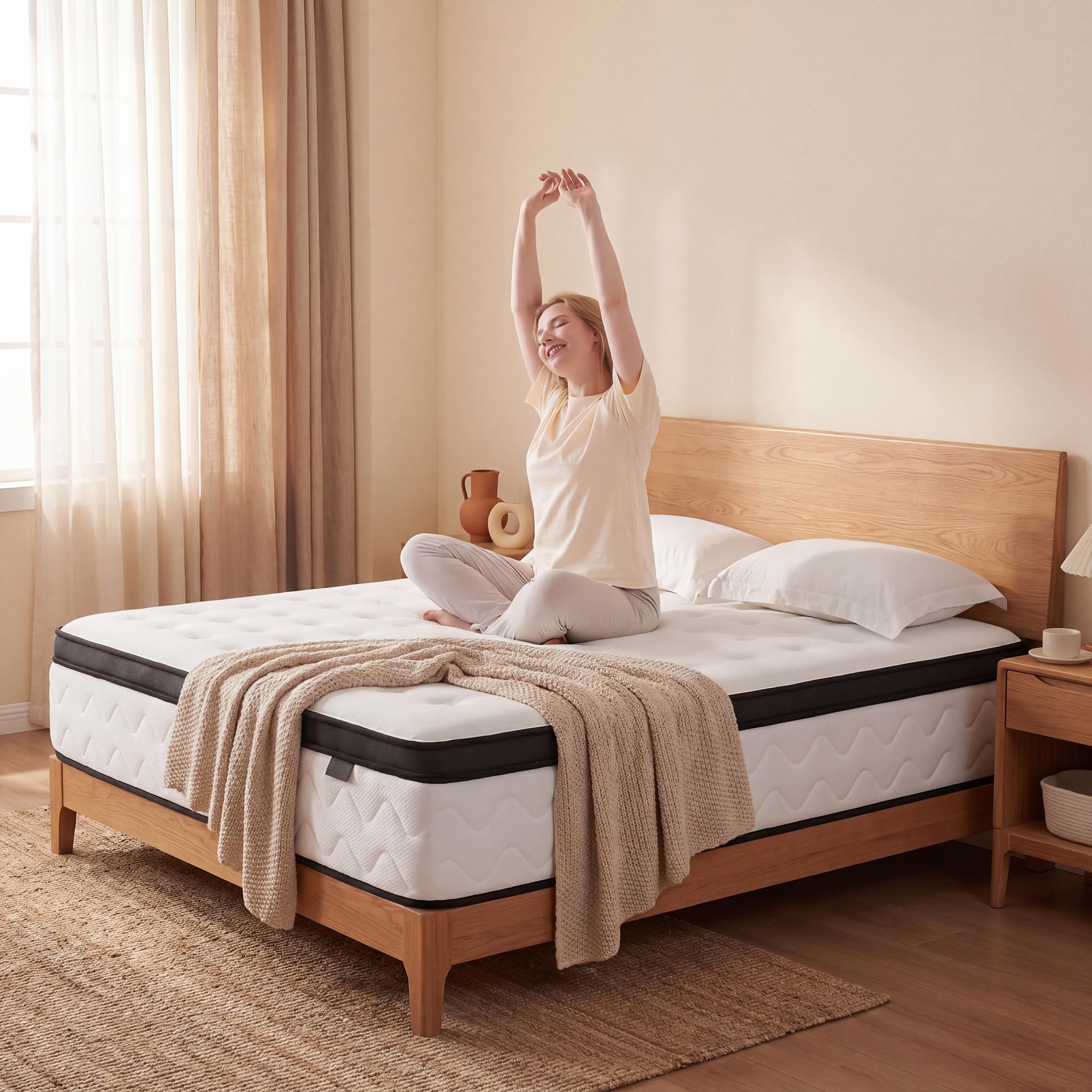 Photo 1 of 14 Inch Queen Mattress, Medium Firm Hybrid Mattress Queen with Zoned Pocket Springs & Memory Foam for Pressure Relief, Motion Isolation | Fiberglass-Free, CertiPUR-US Certified | 80" x 60"