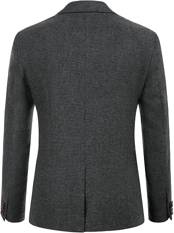 Men's Tweed Jacket Notch Lapel Premium Wool Blend Blazer Sport Coat with Pockets