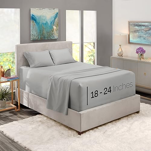 Nestl Bedding - Juego de sábanas bajeras extra profundas, conjunto de 4 piezas, bolsillo muy profundo, sábanas bajeras de bolsillo ultra profundo