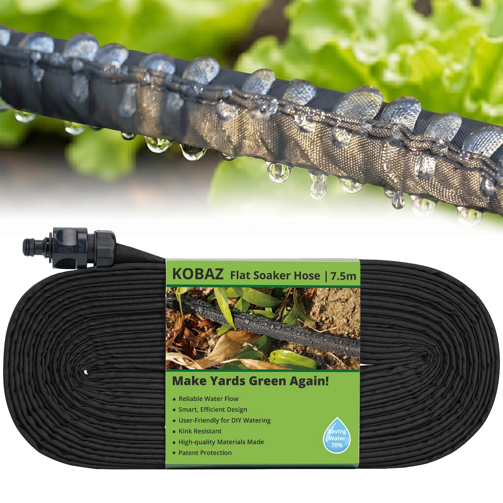 KOBAZ 7.5 m Garden Soaker Hose, Leaky Drip Irrigation Hose, Porous Pipe for Vegetable Patches, Flower Borders, Herb Gardens and Raised Beds