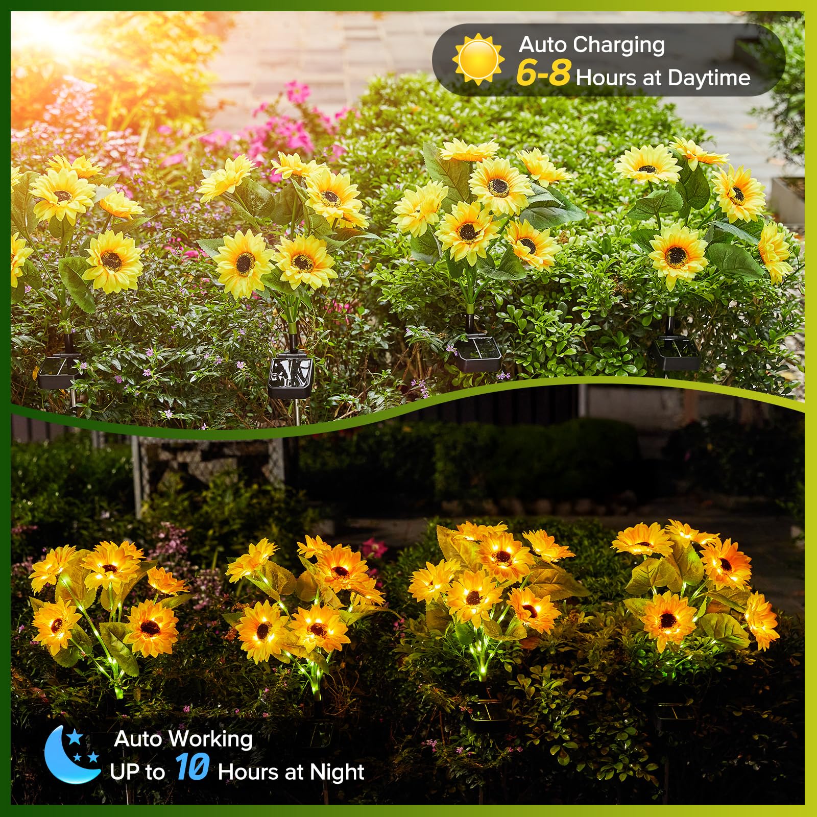 Iluminación Solar Para Patio Luces Solares De Jardín Para Exteriores, Paquete De 2 Luces De Girasol Con 12 Girasoles, Impermeables, 60 LED, Decoración De Otoño Para Jardín, Regalos Para Mamá Abuela, Flores