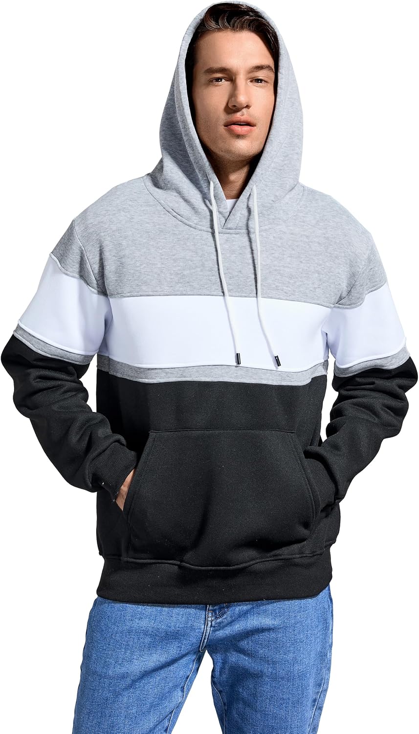 Men's Novelty Color Block Pullover Hoodie Casual Fleece Long Sleeve Hooded Sweatshirt - Image 2
