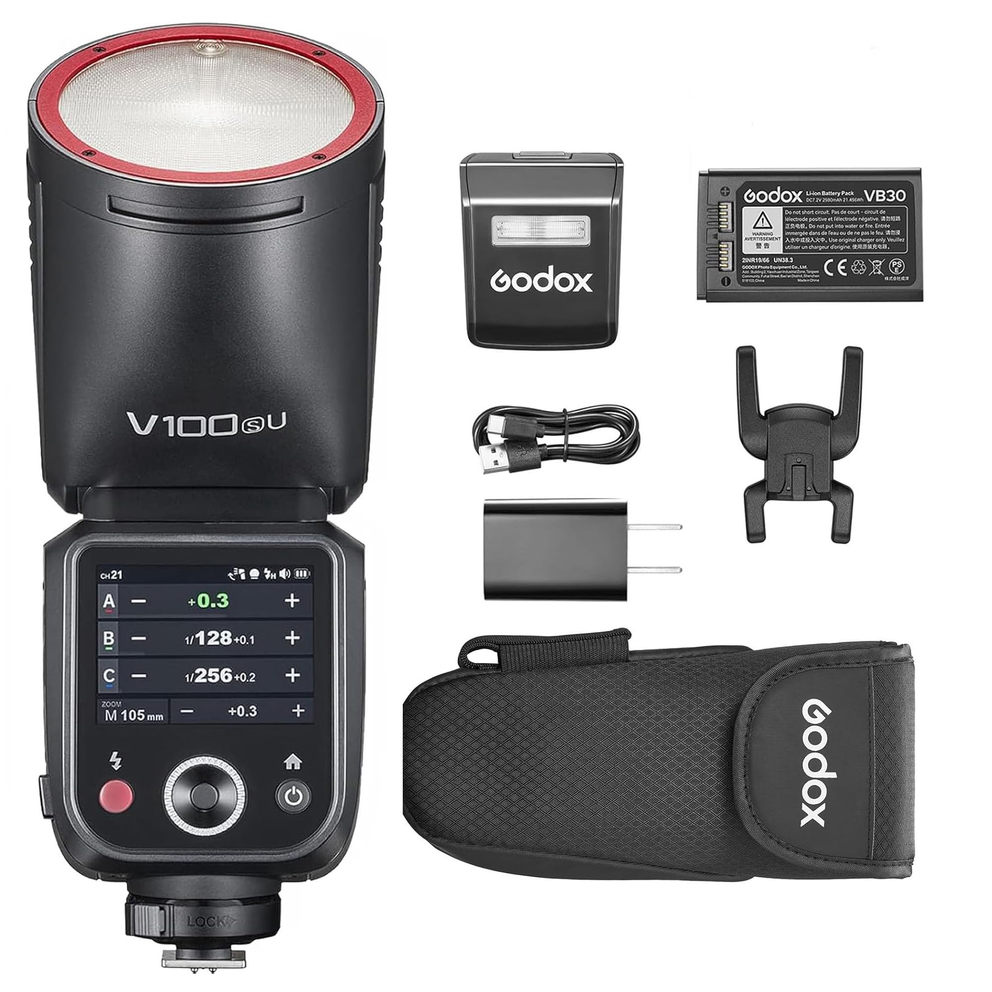 Godox V100S for Sony V100 S Flash V100-S Round Head Touch Screen Flash, Built-in Lithium Battery, 10 Level LED Modeling Lamp, for Sony Camera, GODOX