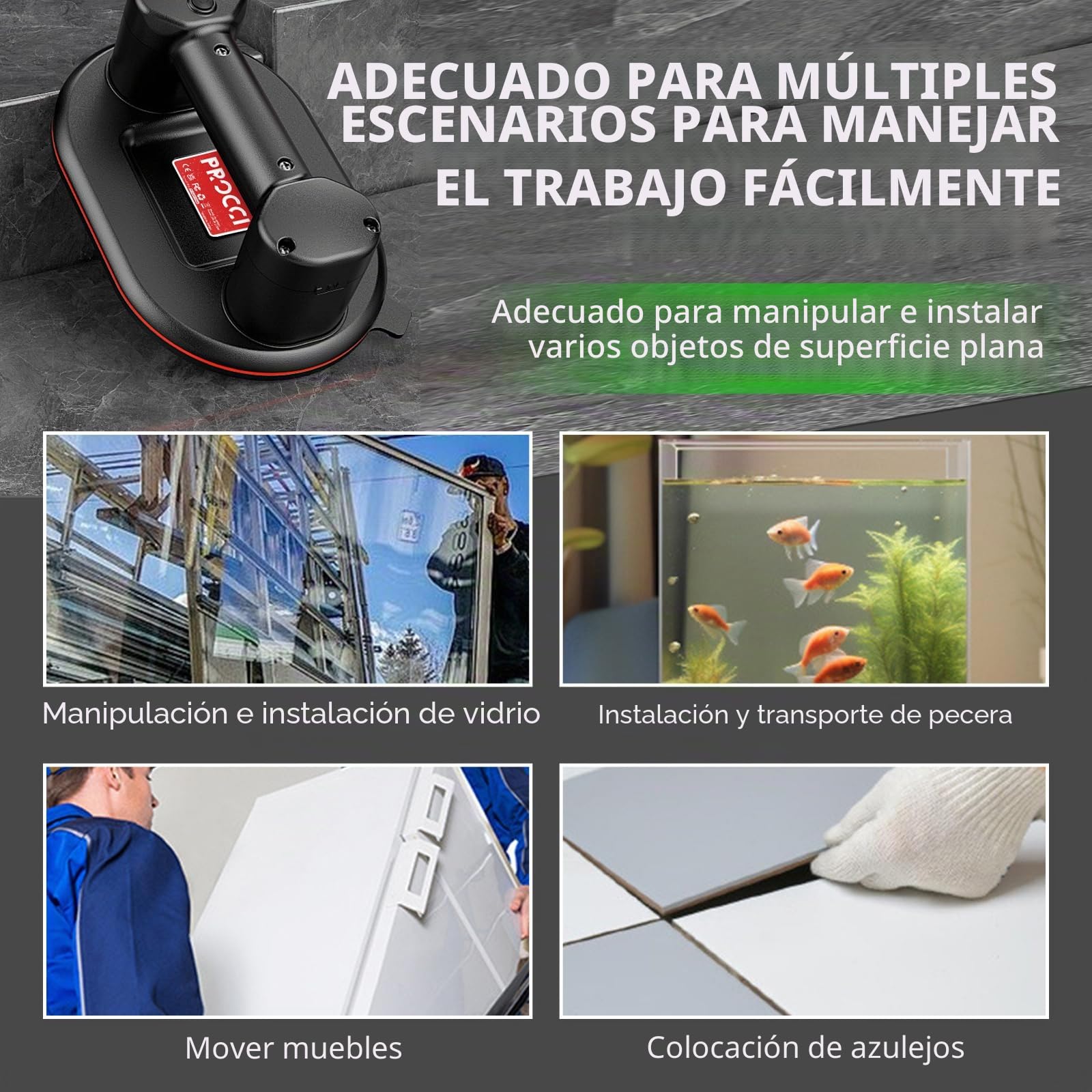 Nueva Ventosa a Batería para Azulejos, Vidrio, Mármol, Ventosa Eléctrica Longitud de 24 cm, 2 Motores, Potencia de Succión de 300 KG, Pantalla LCD, Batería de 4000 mAh Hasta 10 Horas