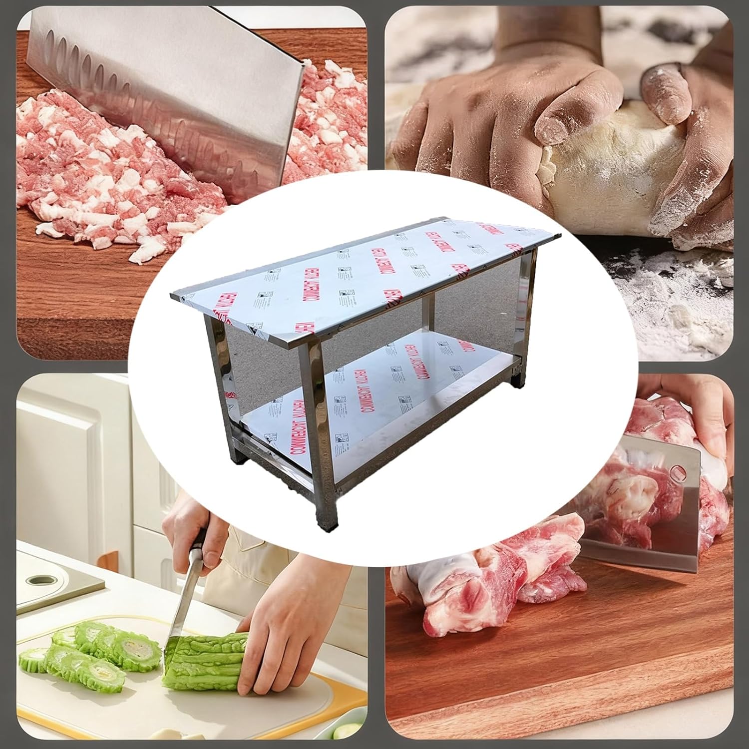 Commercial Stainless Steel Workbench Double-Layer Countertop Worktable Square Metal Storage Table Easy to Clean with Non-Slip Pads for Cafeteria Cutting Boards(120 * 60 * 75cm/47.2x23.6x29.5”)