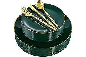 Green Plastic Plates with Gold Rim