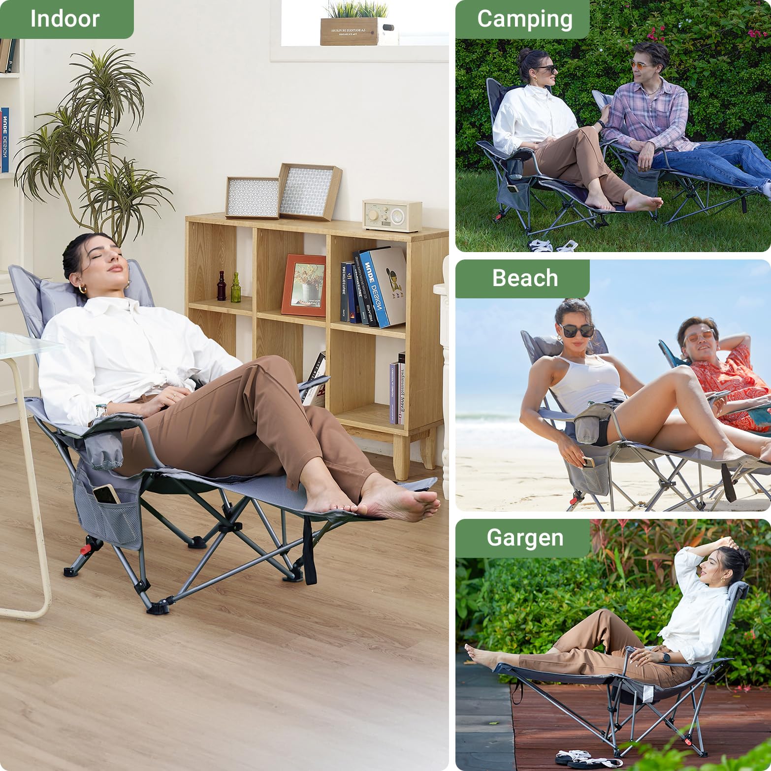 #WEJOY 2-in-1 Campingstuhl Faltbar mit Fußstütze, Gepolstert Liegestuhl mit Verstellbarer Rückenlehne, Relaxsessel Liege mit Getränkehalter, Liegestuhl für Outdoor Camping Cyan 2er Set