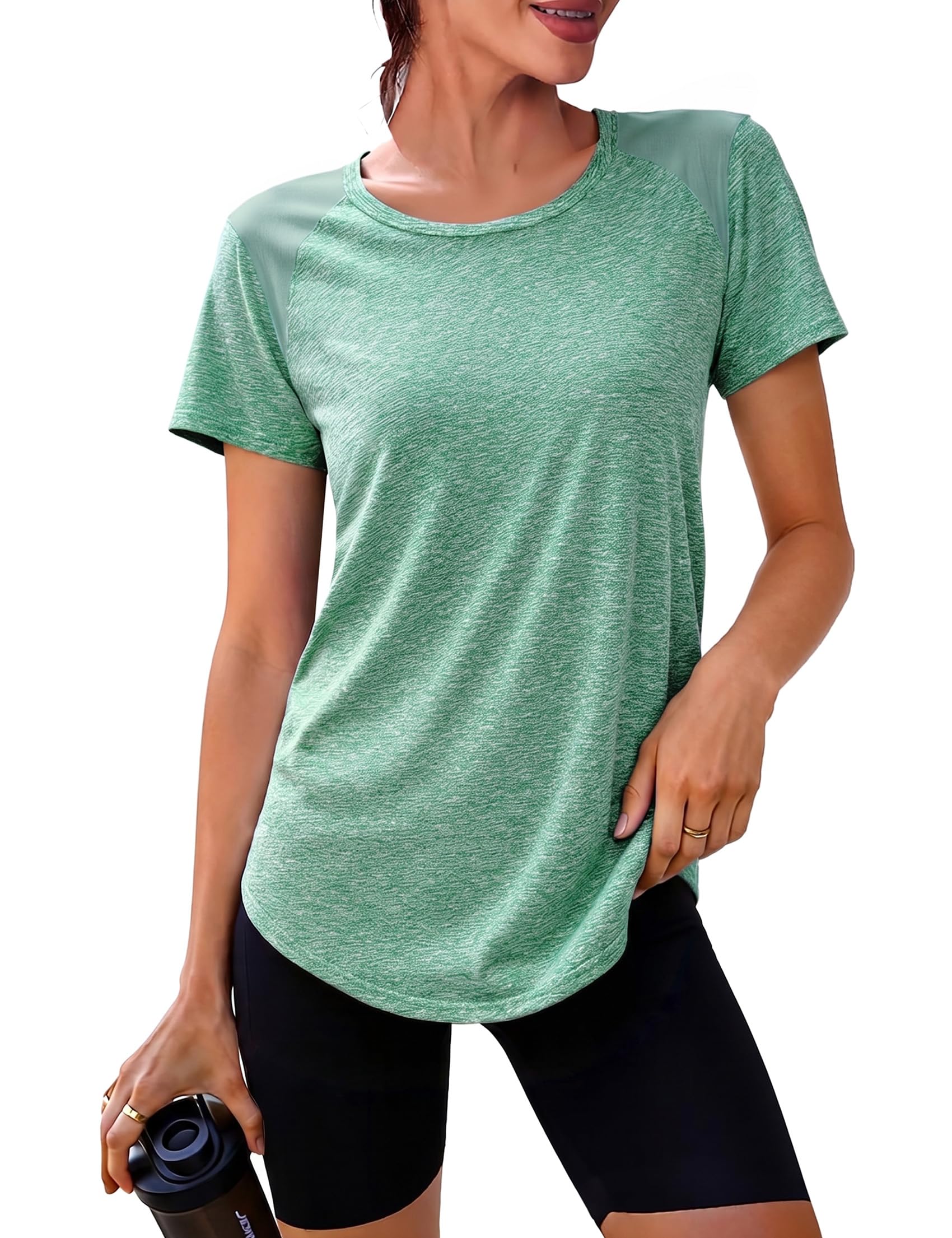 Crewhpo Sportshirt Damen Kurzarm Funktionsshirt Back Mesh Sportshirt UV-Schutz Leicht Laufshirt Fitness Locker Sport Oberteile UPF 50+ Atmungsaktiv Sport Tshirt Für Yoga Tennis S-XXL