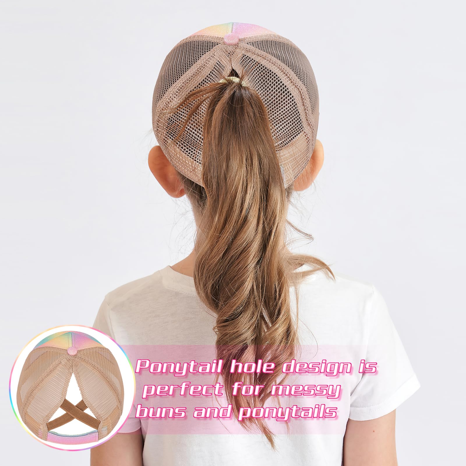 Gorra de Béisbol para Niñas, Arco Iris Polarizadas Gafas de Sol Ajustables Gorros Lindas Visera Verano Deporte Informales Transpirables para Niños