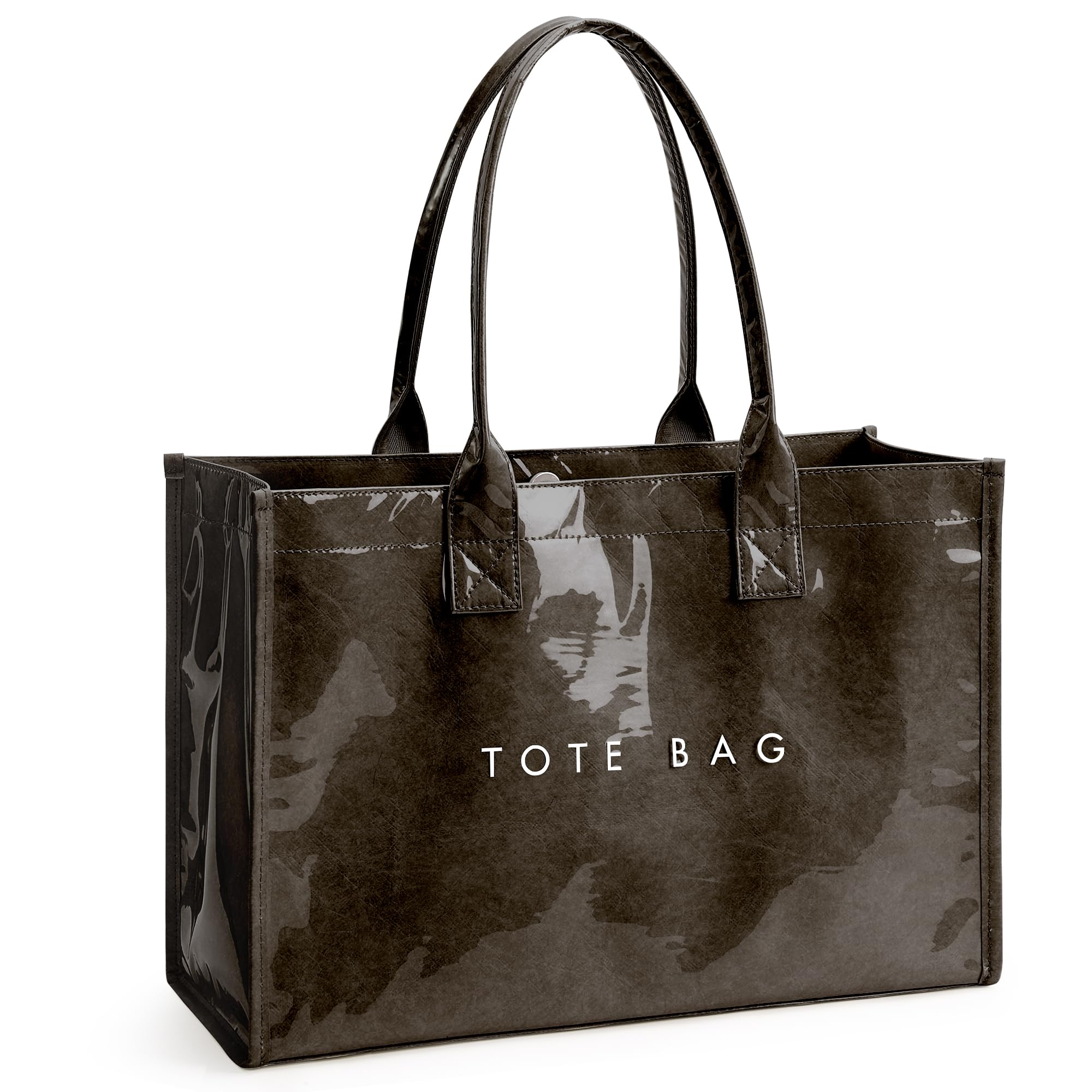 KALIDI PVC Tote Bag Women’s Kraft Paper Work Handbags Purses with Top Handle