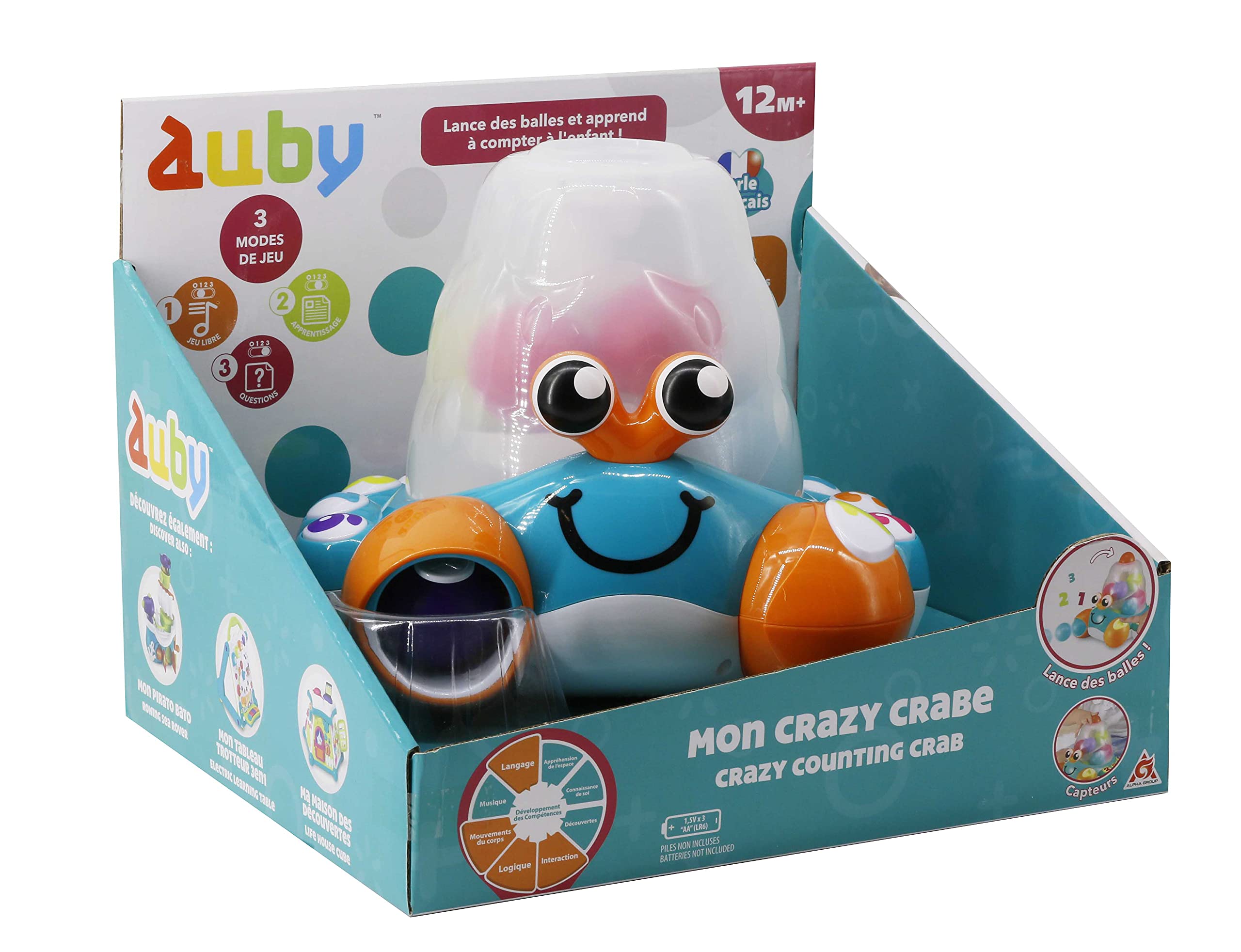 : AUBY JOUET de BÉBÉ CRABE FOU LANCEUR de BALLES pour les BÉBÉS de 12+, Multicolore