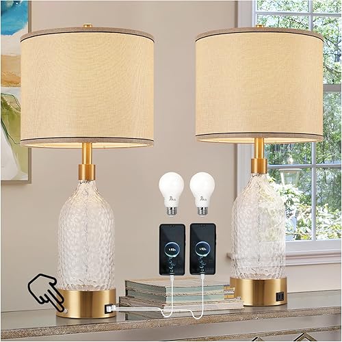 AIDENOEY Juego de 2 lámparas de mesa de cristal modernas de 27.5 pulgadas, lámparas de noche con puertos USB-C y USB, control táctil regulable de 3 disponible en Yaxa Venezuela