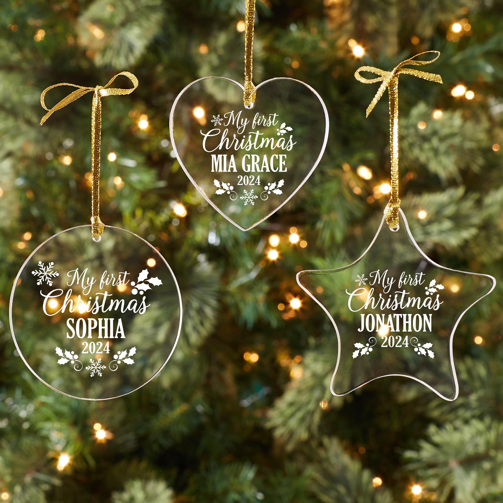 Let's Make Memories Personalized Baby's First Christmas Heart Keepsake Acrylic Ornament - 2024 Christmas - Includes Velvet Bag