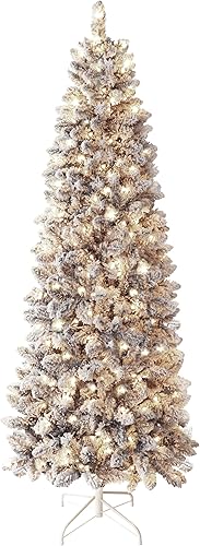 MUPATER 7.5ft Pencil Christmas Tree, Pre-Lit Artificial Christmas Tree with Metal Stand, Warm White Lights Holiday Decoration for Home, Office,