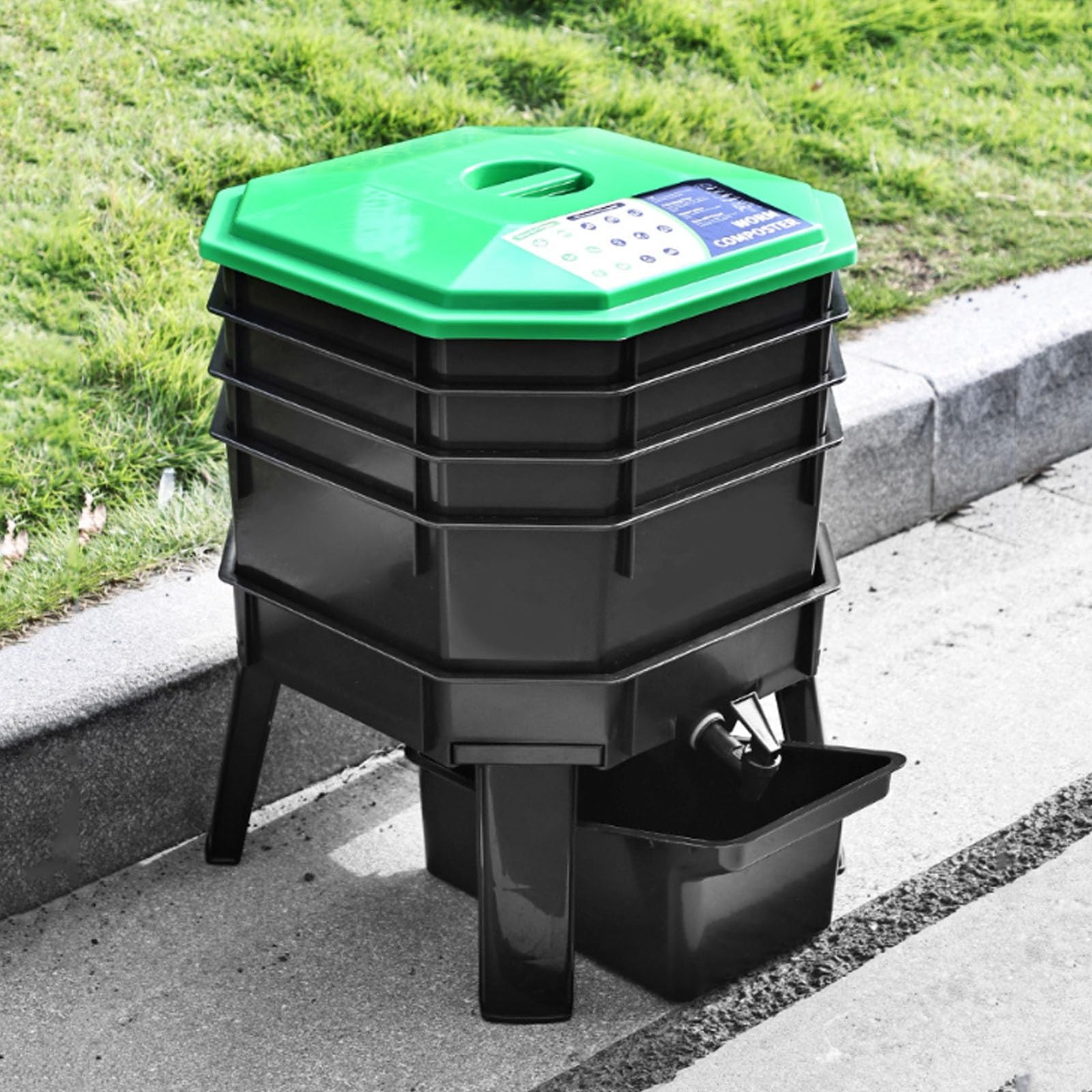 Cubo de basura para compostaje de gusanos de 80 L, 5 bandejas para reciclaje de residuos de alimentos al aire libre con sistema de drenaje eficiente para jardinería sostenible