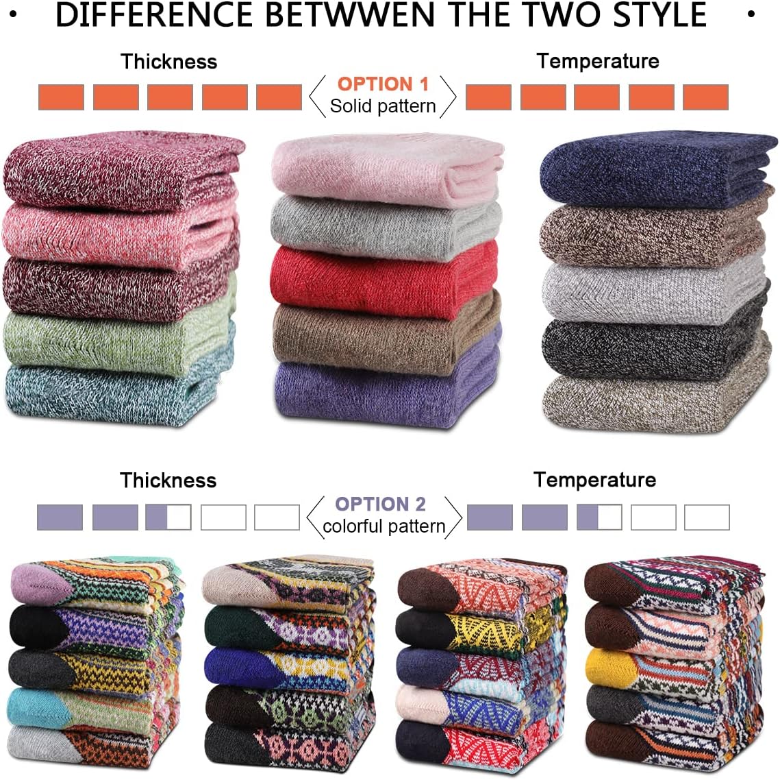 Heatuff Womens Thick Wool Socks Thermal Warm Winter Crew Socks 5 Pairs Multicolors - Image 2