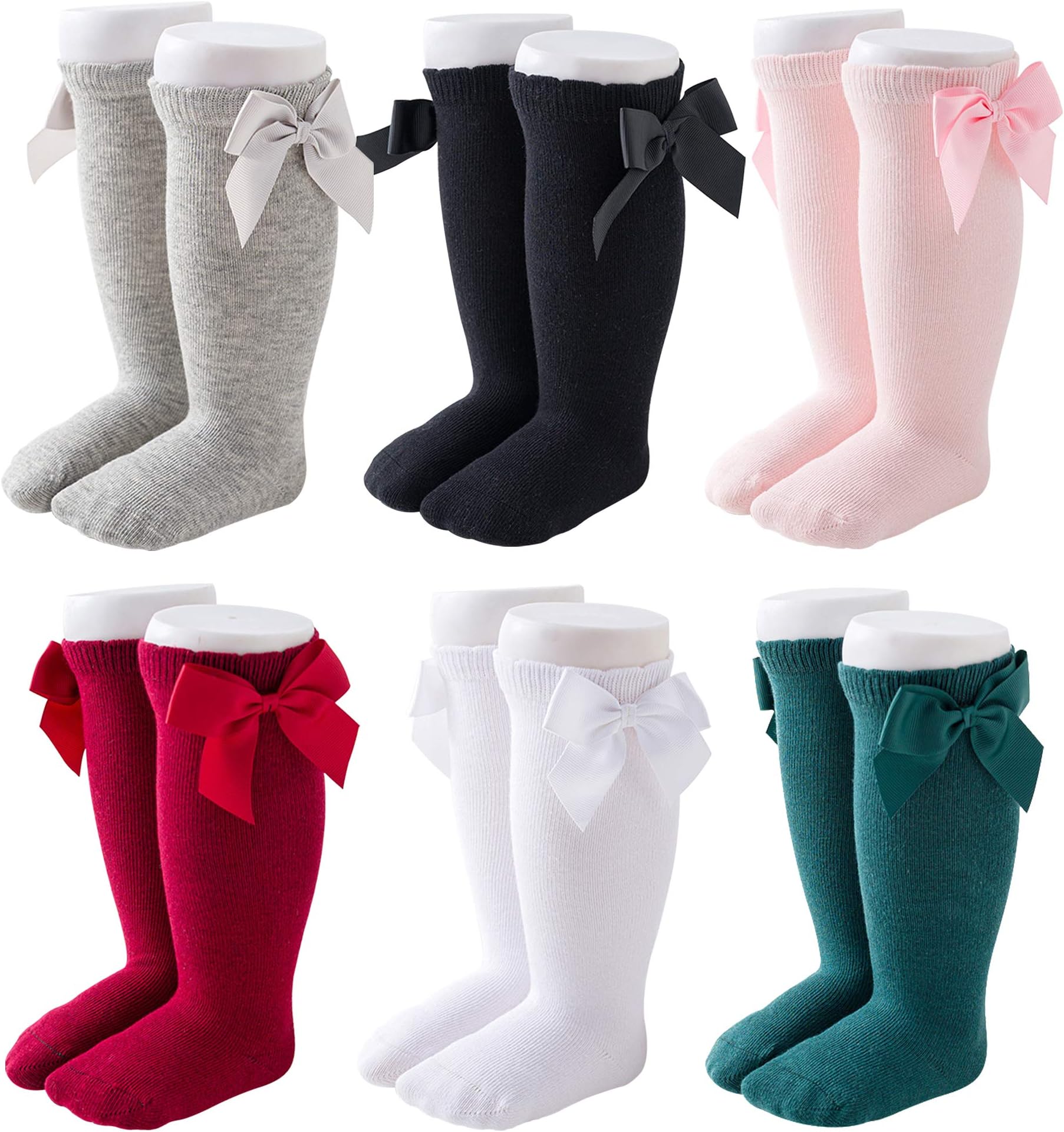 CozyWayBaby & Toddler Knee High Bow Socks For Girls - Multi Color - 6 Pack