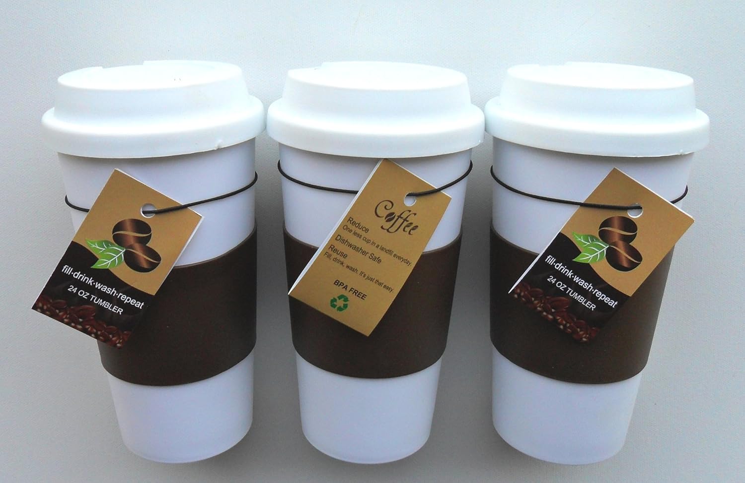Travel Coffee Tea Mug Plastic 18oz Set of 3 Coffee Colored