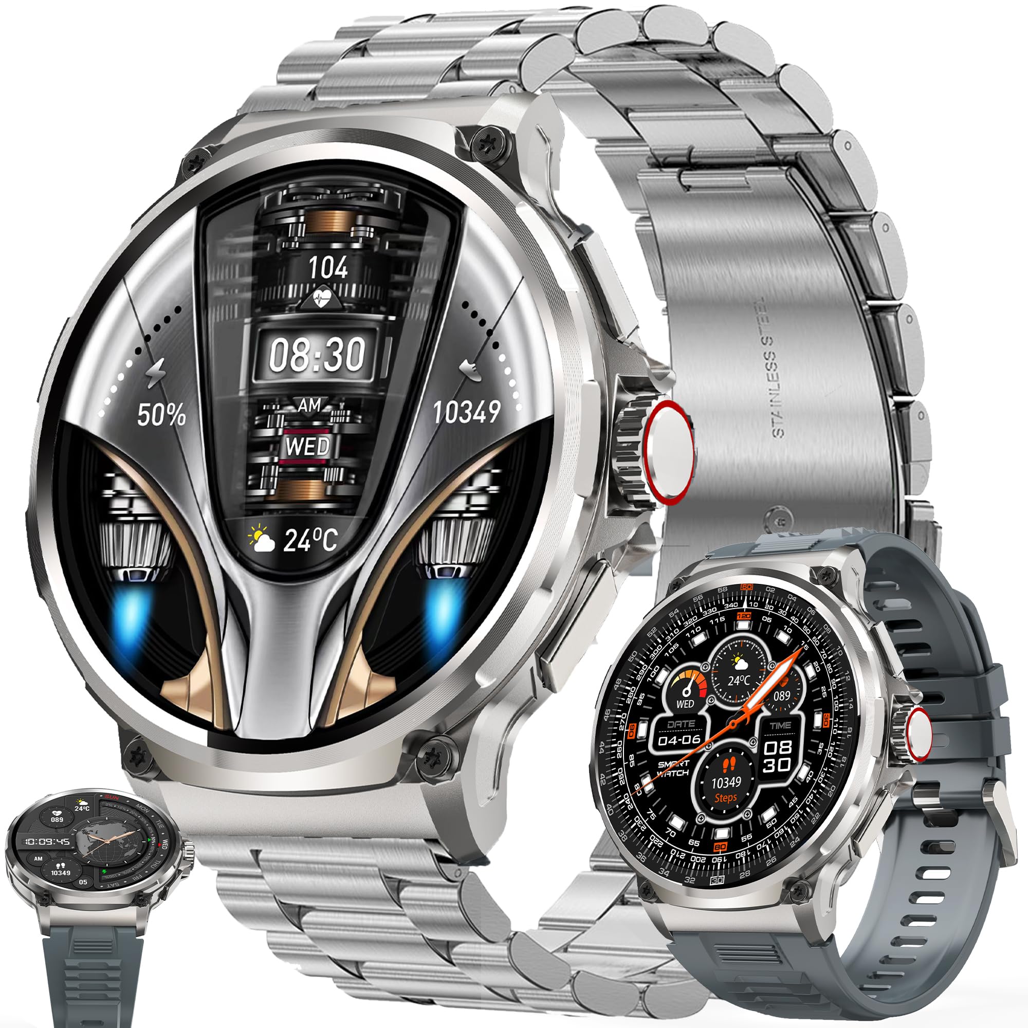 1,85'' AMOLED Smartwatch Uomo con Chiamate Bluetooth, 2025 Nuovo Orologio Fitness con 24/7 Monitor Temperatura Corporea Sonno e Cardiofrequenzimetro, SpO2, Orologio Sportivo 3ATM iOS Android (Argento)