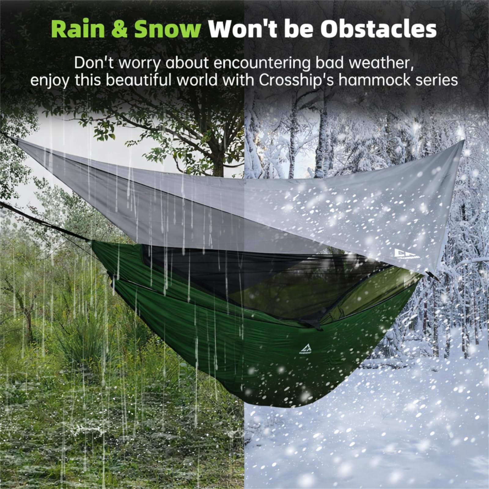 CROSSHIP Camping Hammock with Mosquito Net, Underquilt & Rain Fly Tarp, Forest Green, Hammock + Underquilt + Rain Fly Tarp - Image 3