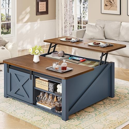 Miniatura 13 de SEDETA Mesa de centro con parte superior elevada de 31.5", con almacenamiento, mesas de café cuadradas para sala de estar, mesa de café estilo