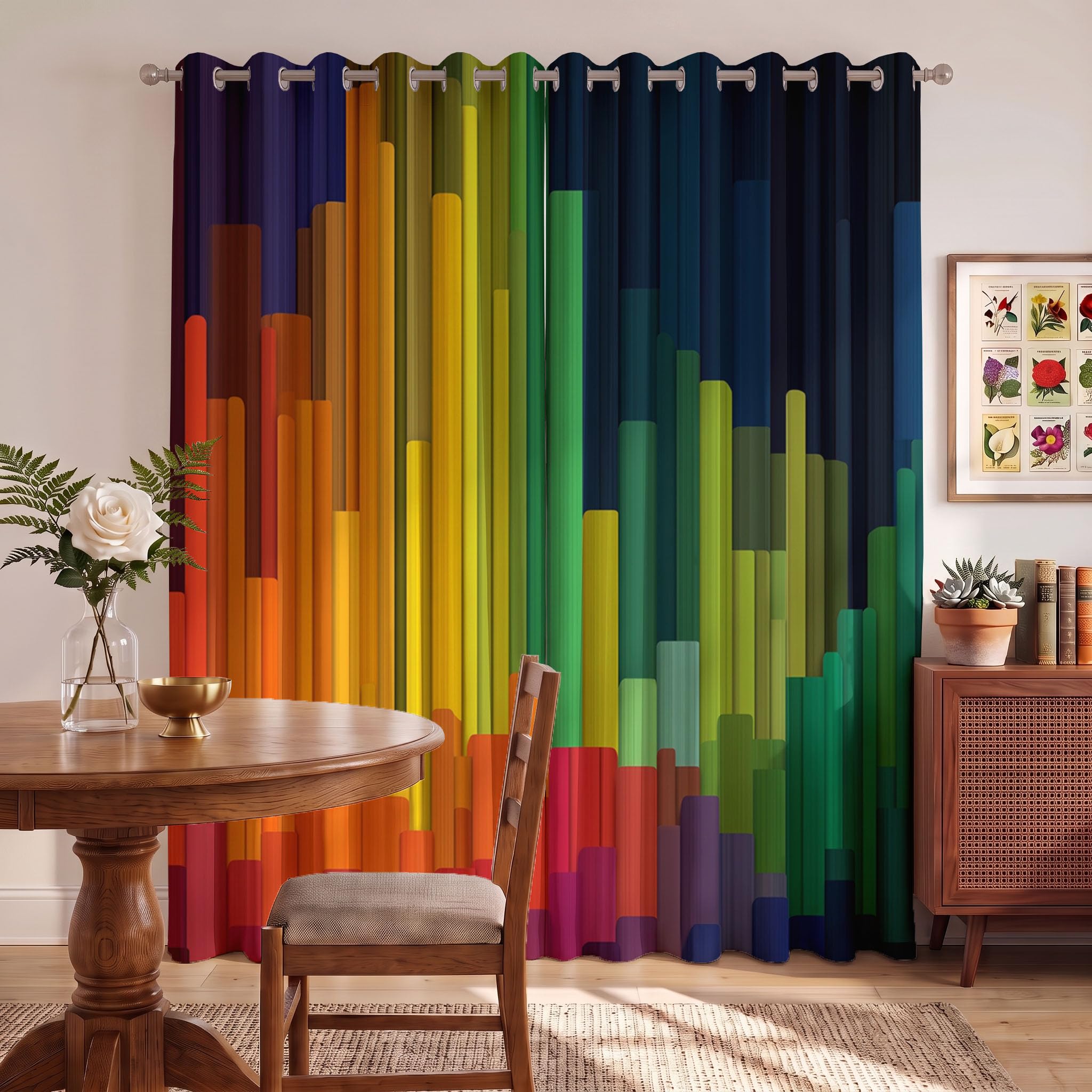 Tende Oscuranti Colonna Rettangolare Arcobaleno Con Occhielli, Tende Astratto Moderno Termiche Isolanti per Soggiorno E Camera Da Letto Tenda Morbida Interni 2 Pezzi, 140 x 220 cm