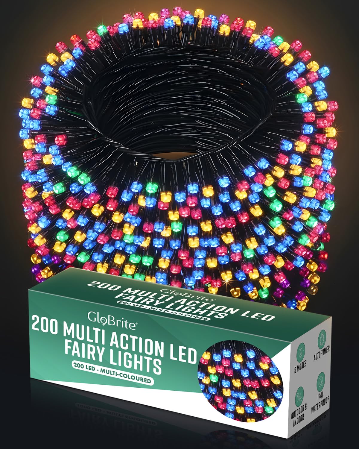 Globrite Multi Coloured 200 Led Fairy Lights - Versatile Christmas Lights With 8 Modes, Outdoor Fairy Lights, Christmas Tree Lights And Christmas Decorations - Waterproof Christmas Lights Outdoor - Multi-Coloured