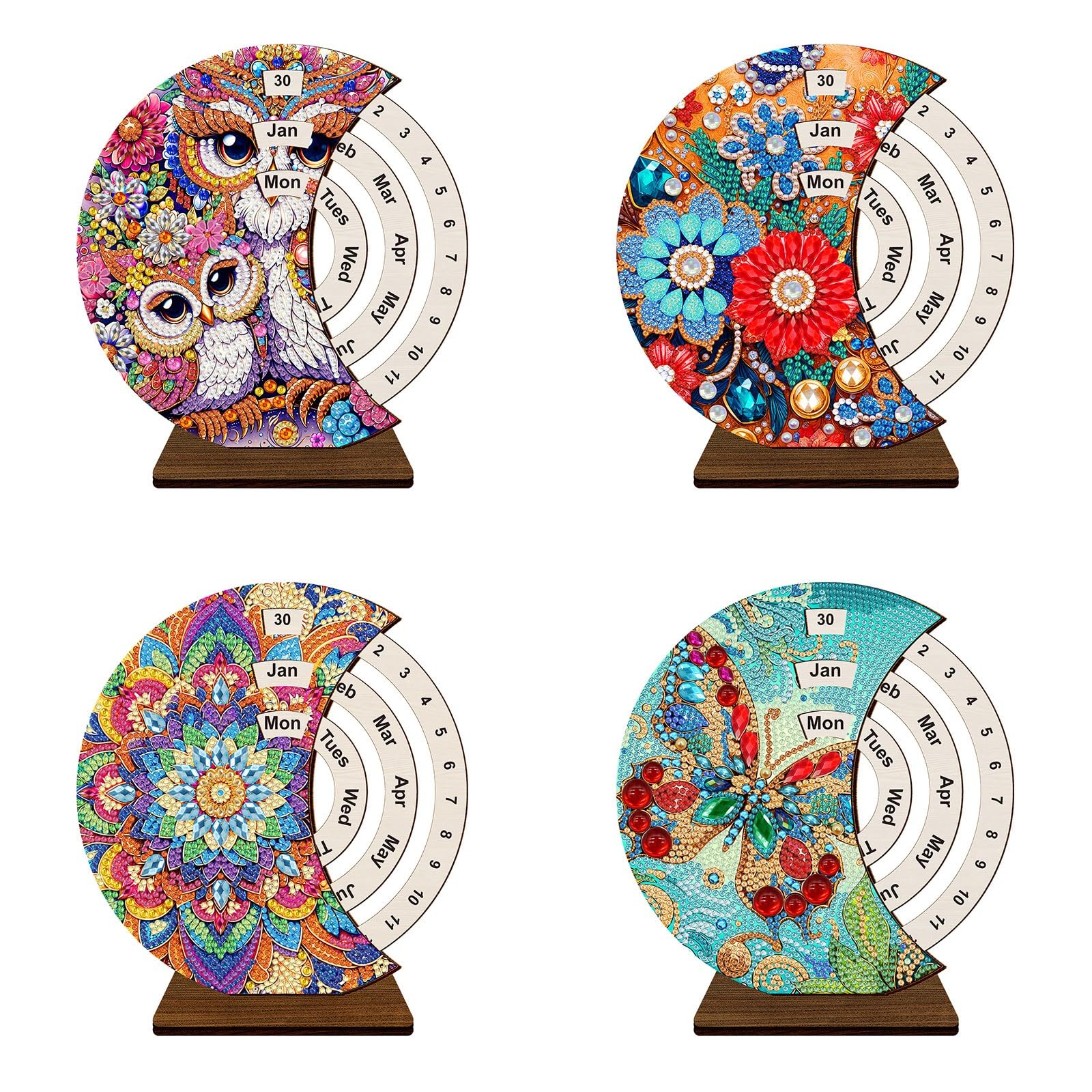 Calendrier Rotatif En Bois à Décorer Soi-Même - Peinture Diamant 5D, Kit Complet, Compte à Rebours, Idée Cadeau Créative