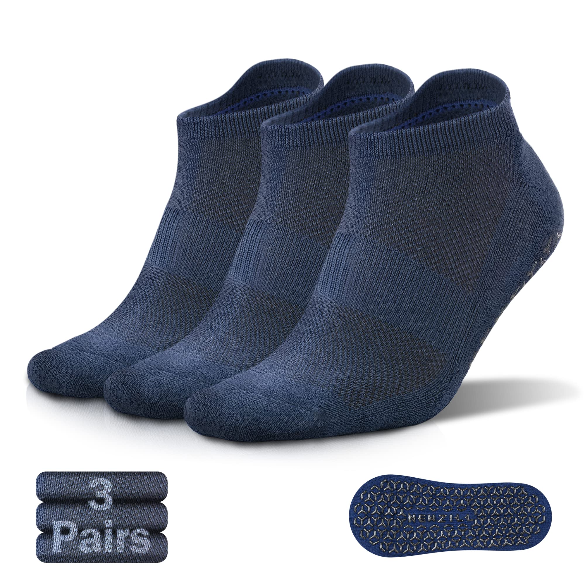 NEWZILL 3 Pairs Non Slip Yoga Socks With Grips for Women &amp; Men, Unisex Anti Skid Socks for Pilates Barre Workouts Hospital