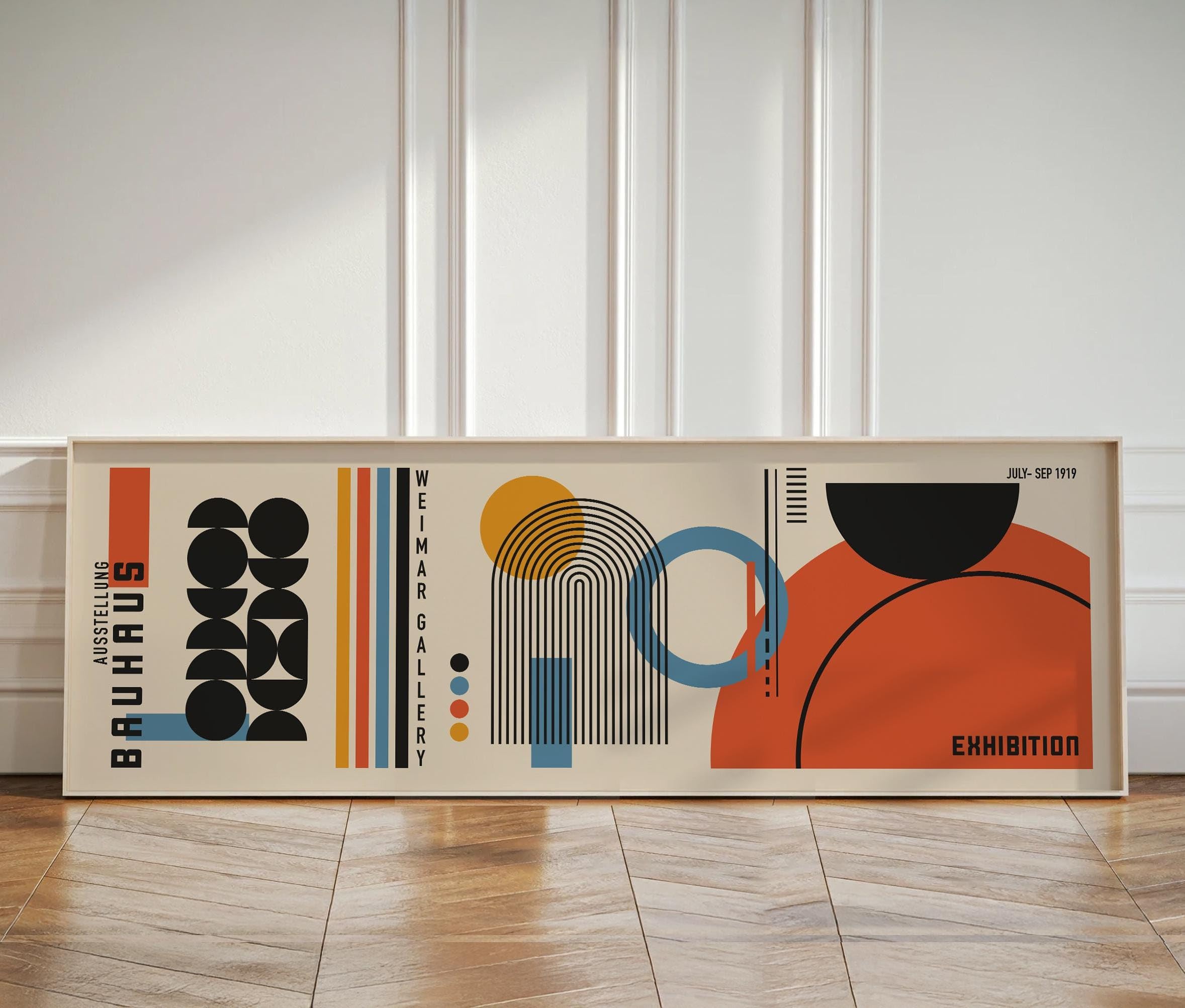 CAOXTART Colorful Bauhaus Print Boho Wall Art Midcentury Modern Geometric Poster Horizontal Exhibition Poster - Narrow Art(45x135cm/Frameless)