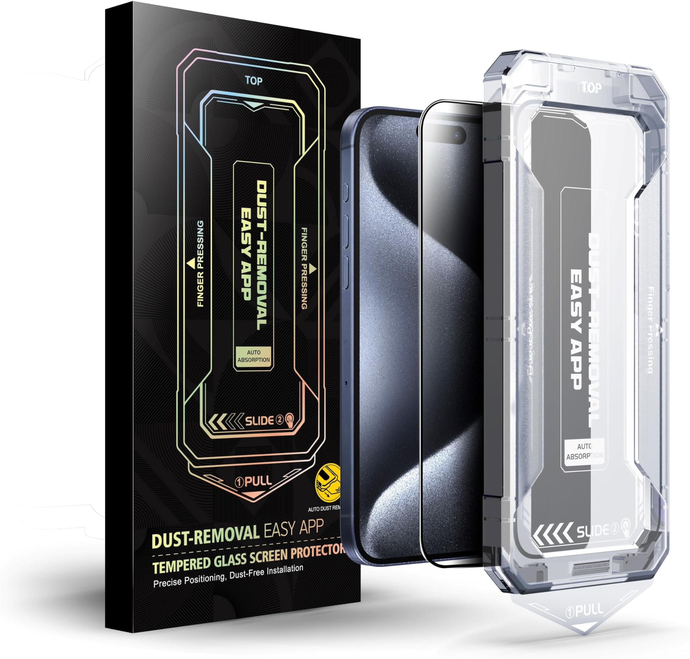 PRIVACY - Dust-Removal Easy App iPhone 15/15 Plus/15 Pro/15 Pro Max Screen Protector - Precision Applicator, Dust Removal Anti Bubble Tech, 9H Hardness, Oleophobic Coating, HD (iPhone 15 Plus)