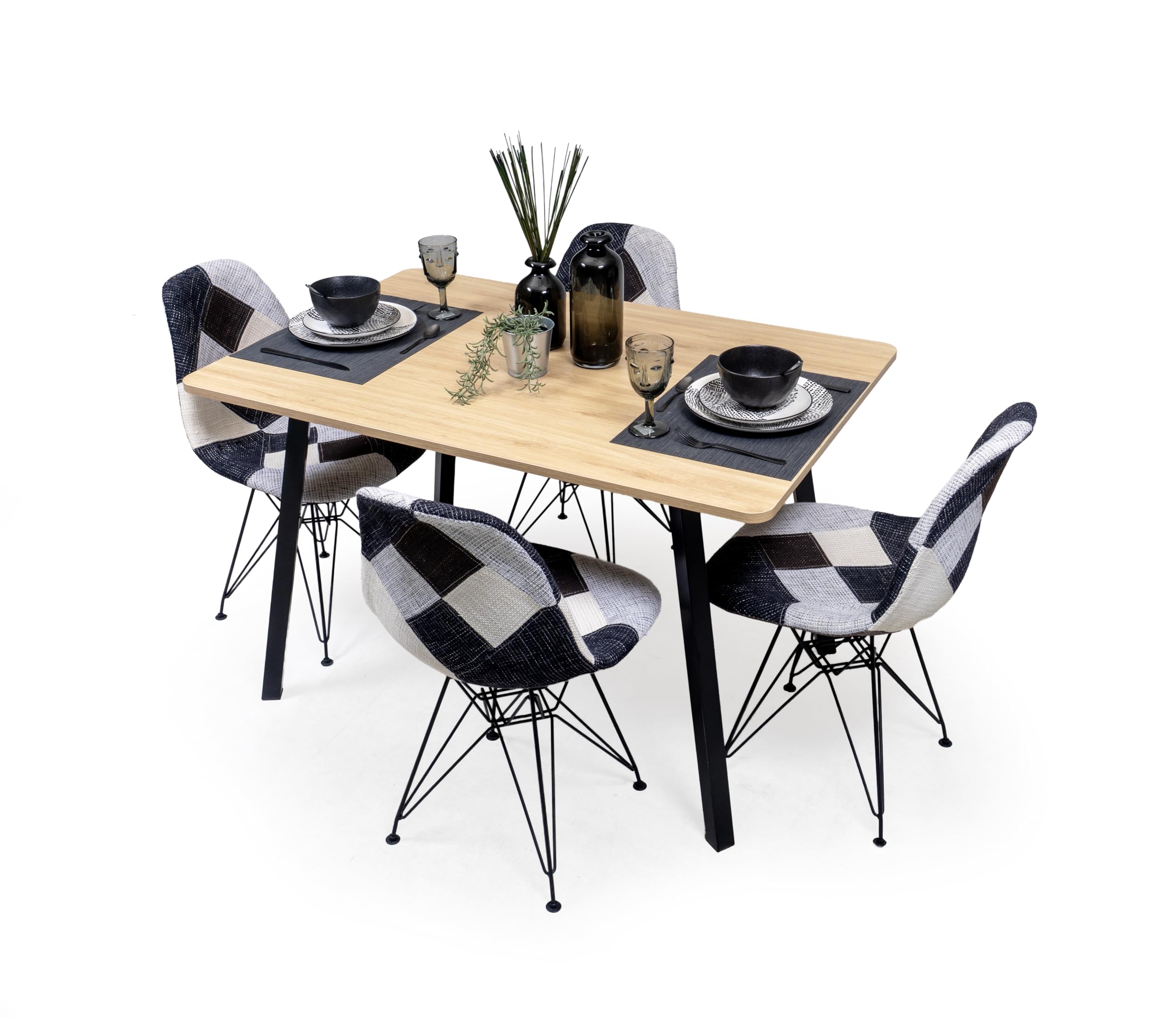 Homely® | Mesa de Comedor o Cocina Nadir | Diseño Funcional de 120x80 | Mesa Industrial, Sencilla Y Minimalista | Diseño Versátil chapada melamina Roble y Patas Metal Negro | Mesa para 4 Personas
