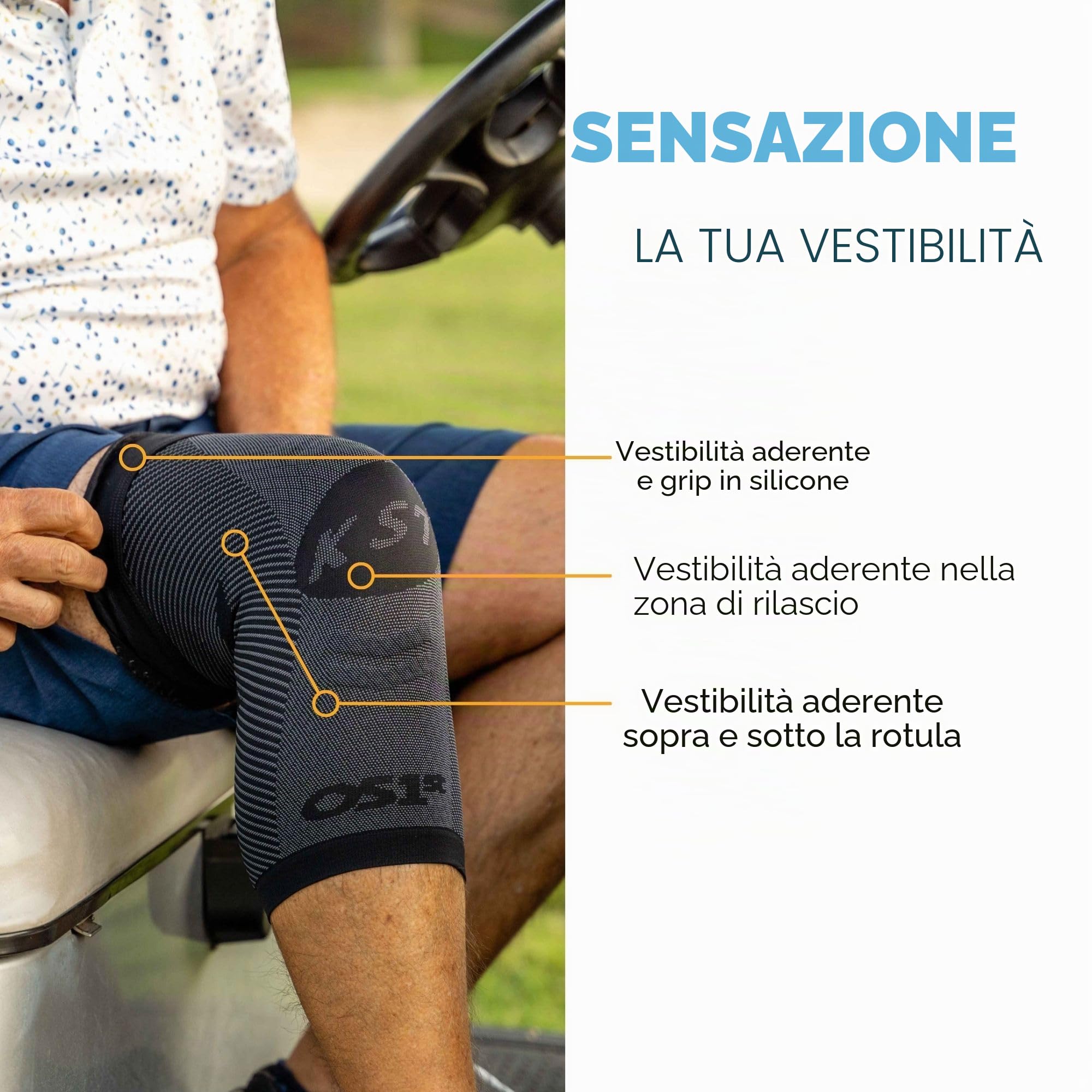 Orthosleeve ginocchiera a compressione graduata KS7-7 zone di compressione - Allevia la tendinite rotulea - Riduce il dolore al ginocchio - Riduce il gonfiore