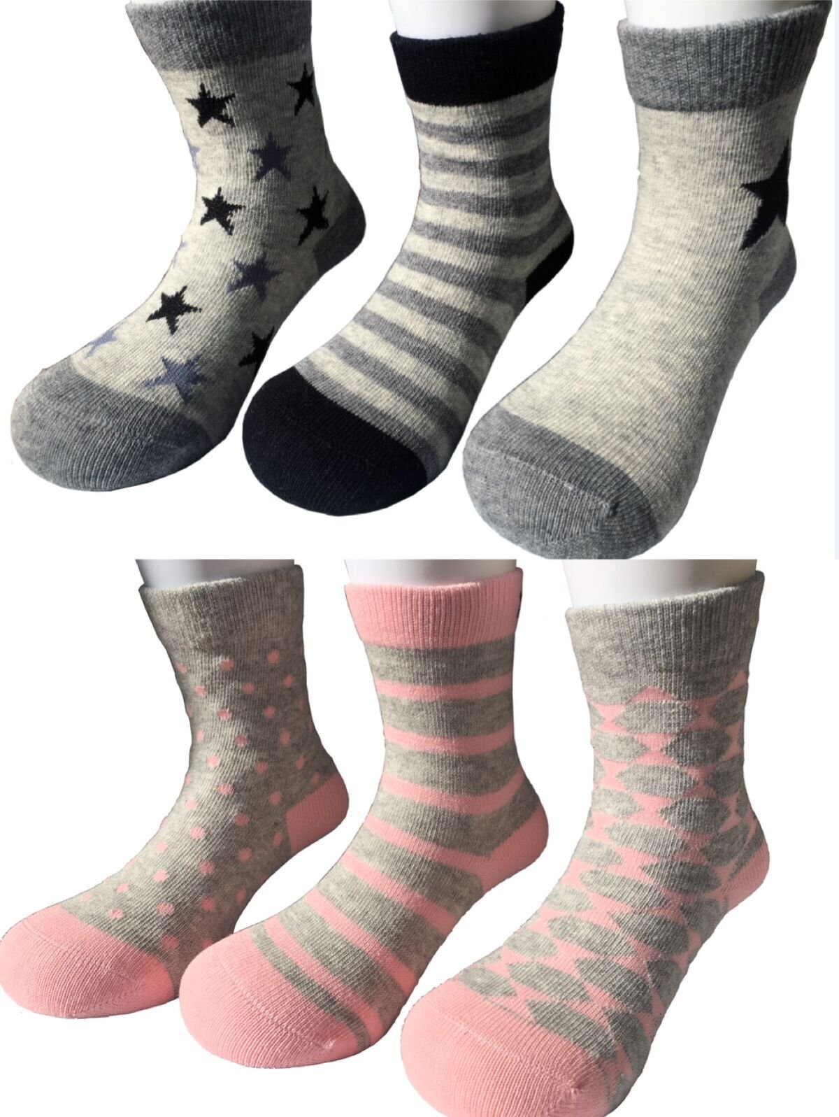 Fashion Seamless Combed Cotton Rich Crew Socks Big Little Girls and Boys- pack of 3