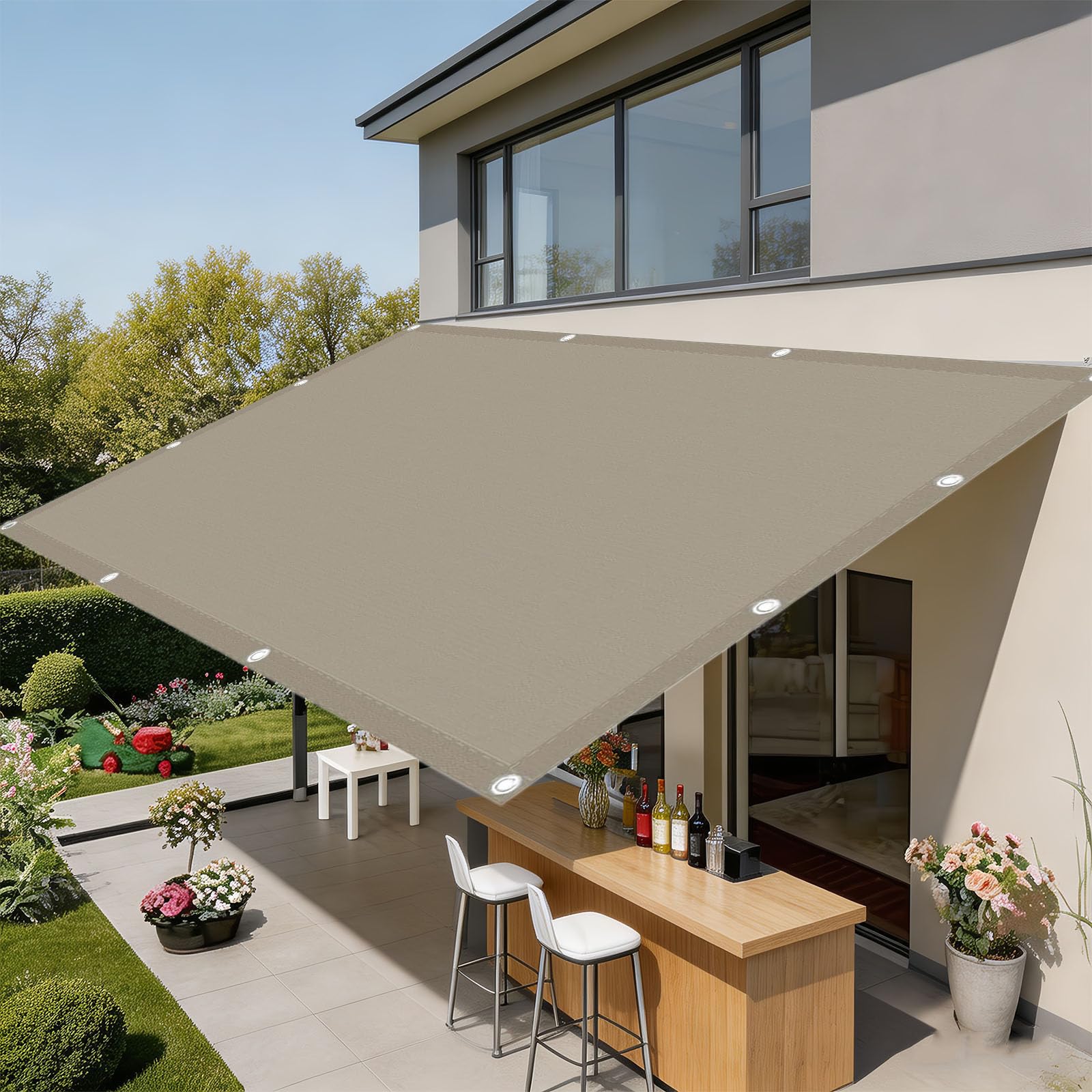 Tenda da Sole Impermeabile 110 x 170 cm Protezione Solare Respirante Anti UV Rettangolare Resistente Alle Intemperie Telo Ombreggiante per Esterno per Giardino, Cachi
