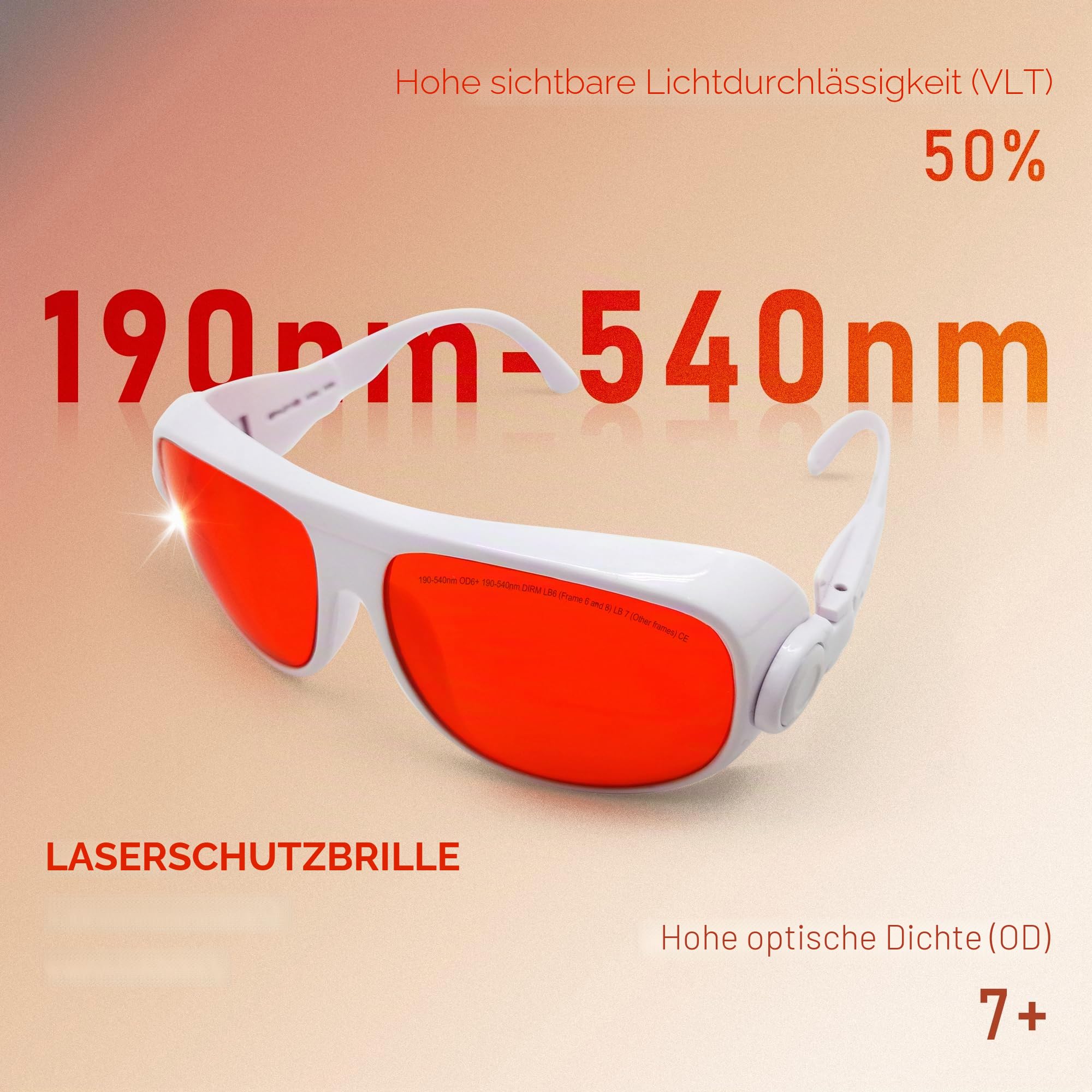 MCWlaser Laser Schutzbrille Brille 190-540nm Laser Safety Goggles Glasses OD7+ For UV light Violet Blue Green Laser 405nm 445nm 450nm 473nm 532nm Absorption Type EP-3 Style 1