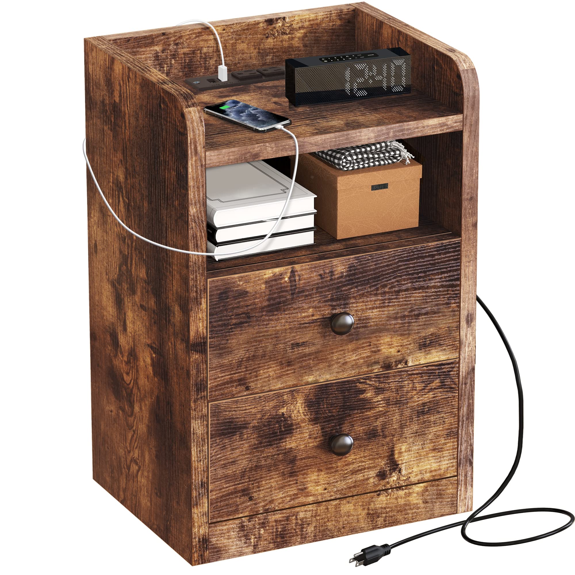 FABATO Table with 2 Drawers Storage Shelf, Brown