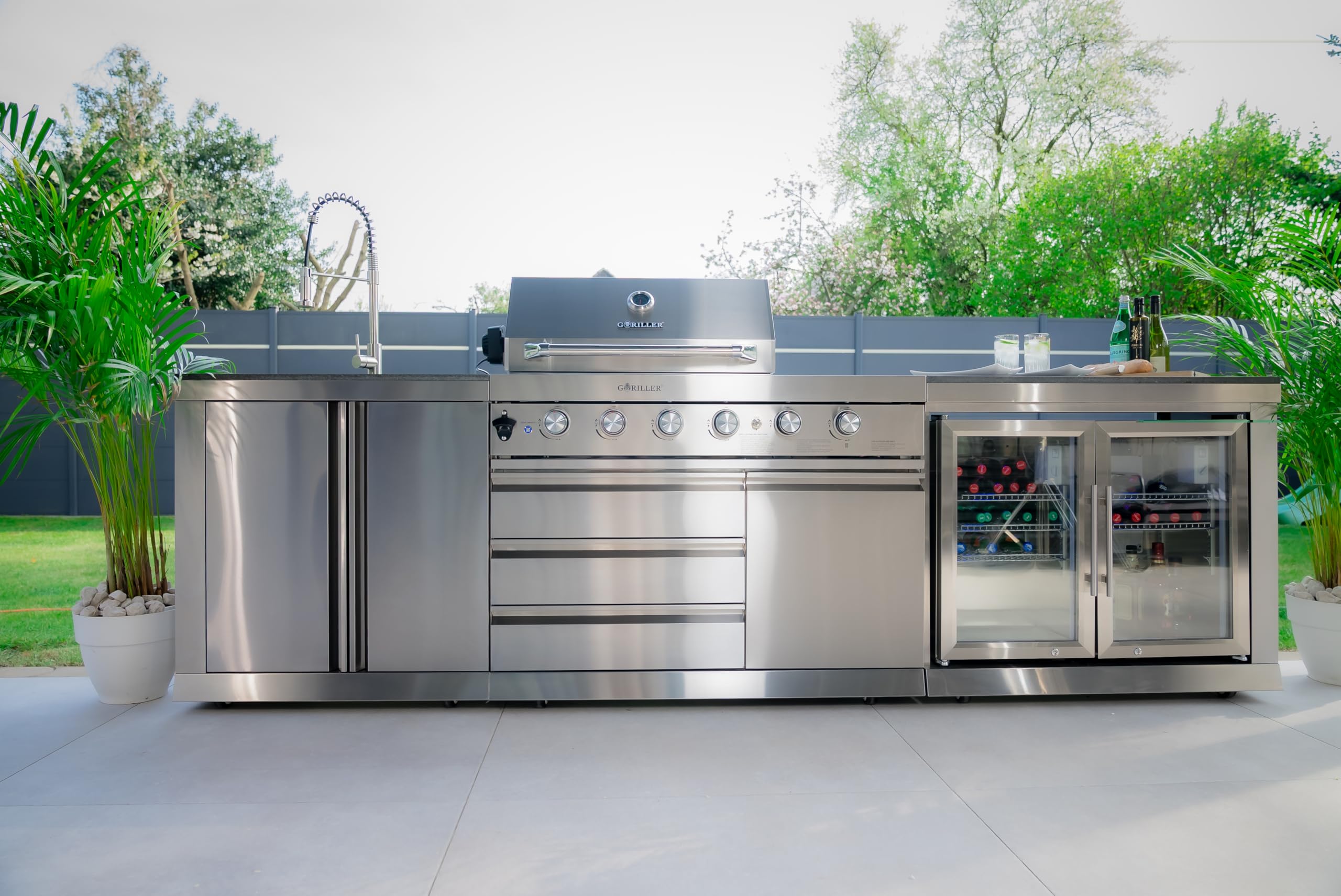 GORILLER Grillmaster Cucina Esterna Selezionata in Acciaio Inox Argento - Include Rosticceria, 4+2 Bruciatori, 296 x 58 x 143 cm - Pre-Montata