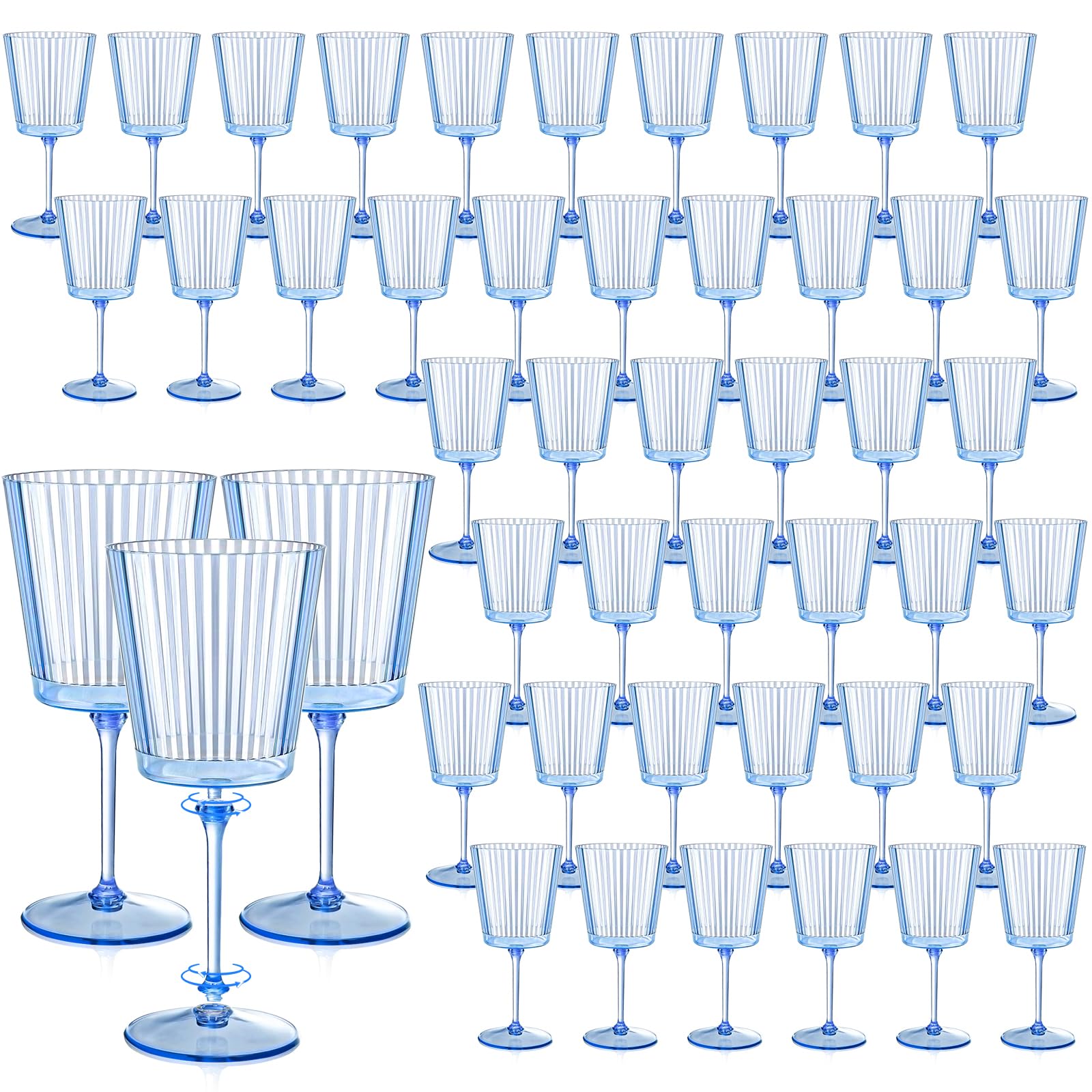 Photo 1 of 48 PCS Blue Ribbed Plastic Wine Glasses 13.5 OZ Ribbed Wine Glasses Detachable Wine Glass Elegant Fluted Glassware Vintage Style for Wedding Anniversary Birthday Dinner Parties(Blue, 48 Pack)