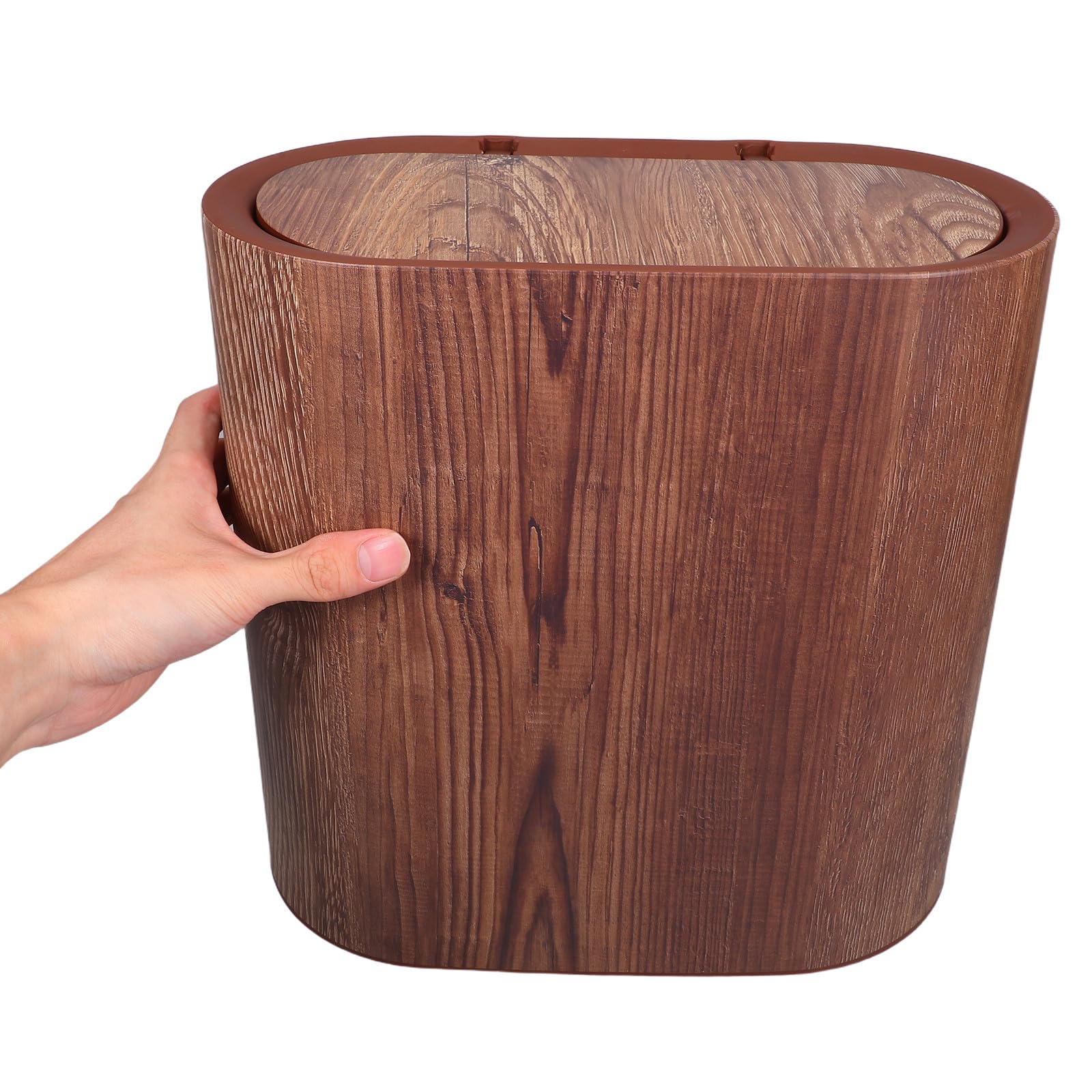MAGICLULU Cubo de Basura Delgado de 14l con Diseño de Veta de Madera, Plástico Pp Resistente y Tapa Abatible para Baño y Rincones Estrechos, Contención de Olores