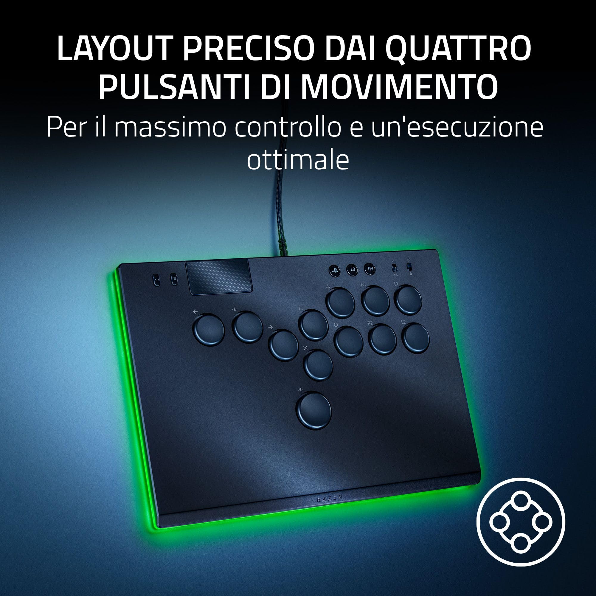 Razer Kitsune - Controller arcade ottico solo tasti per PS5 e PC (Layout preciso dei quattro pulsanti di movimento, Switch ottici a basso profilo lineari Razer) Nero